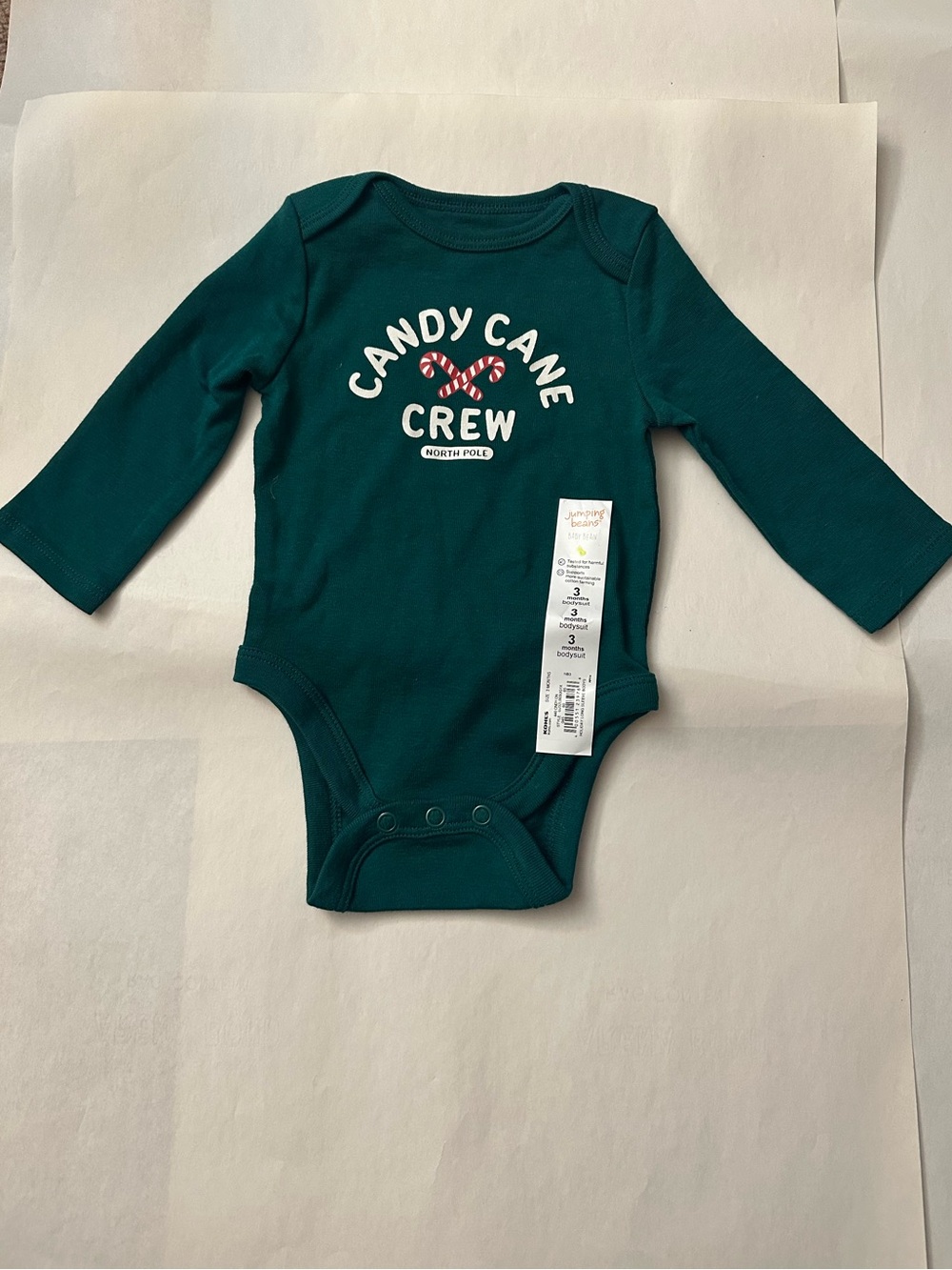 Green “Candy Cane Crew” Baby Bodysuit Jumping Beans 3 months